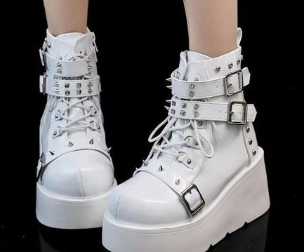 Women's Chunky Round-Toe Dr Martens Style Platform Boots | Side Zipper Wedge Heel