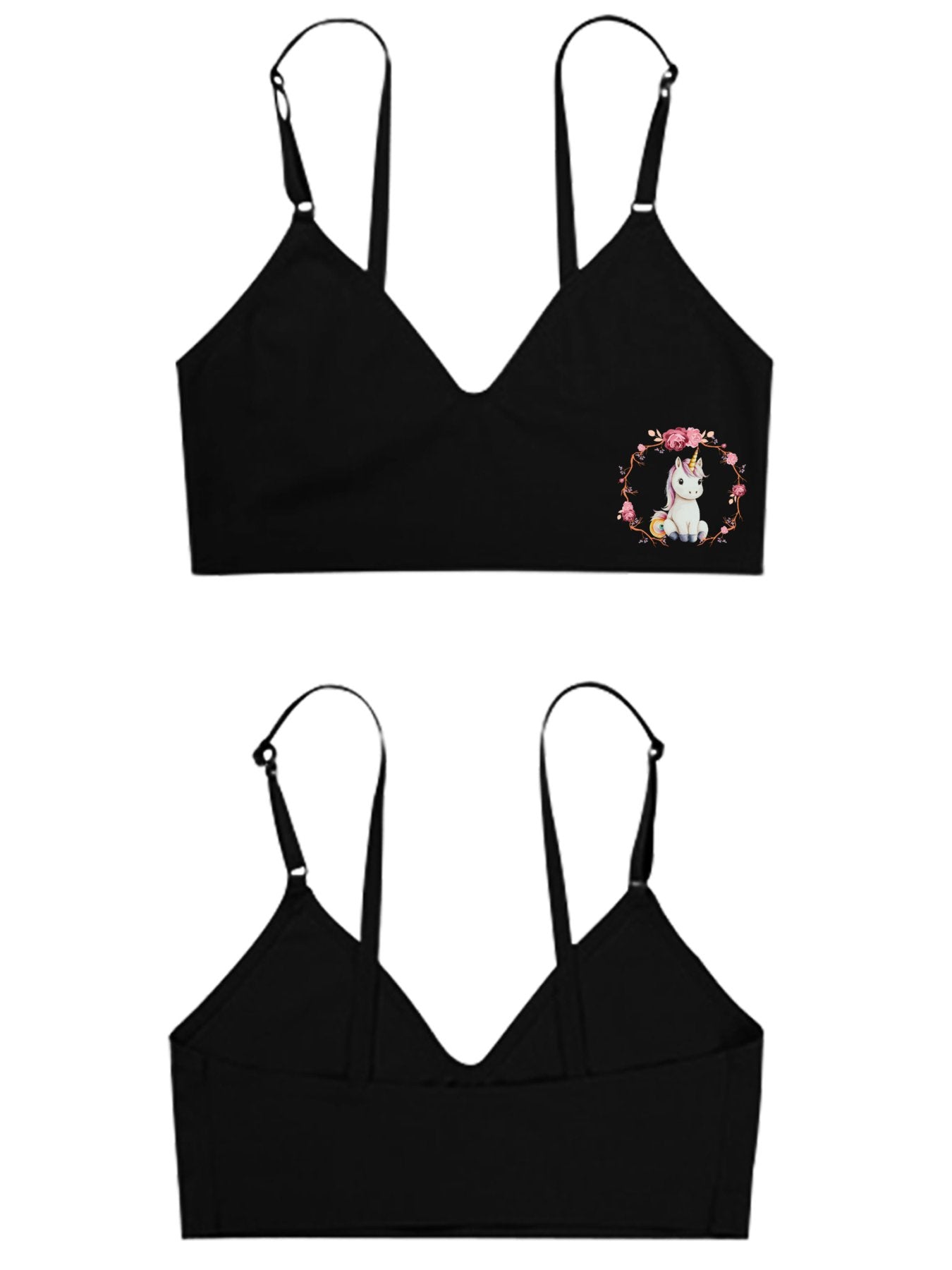 Baby Unicorn with Pink Roses Seamless Bra for Women (Front Printing)