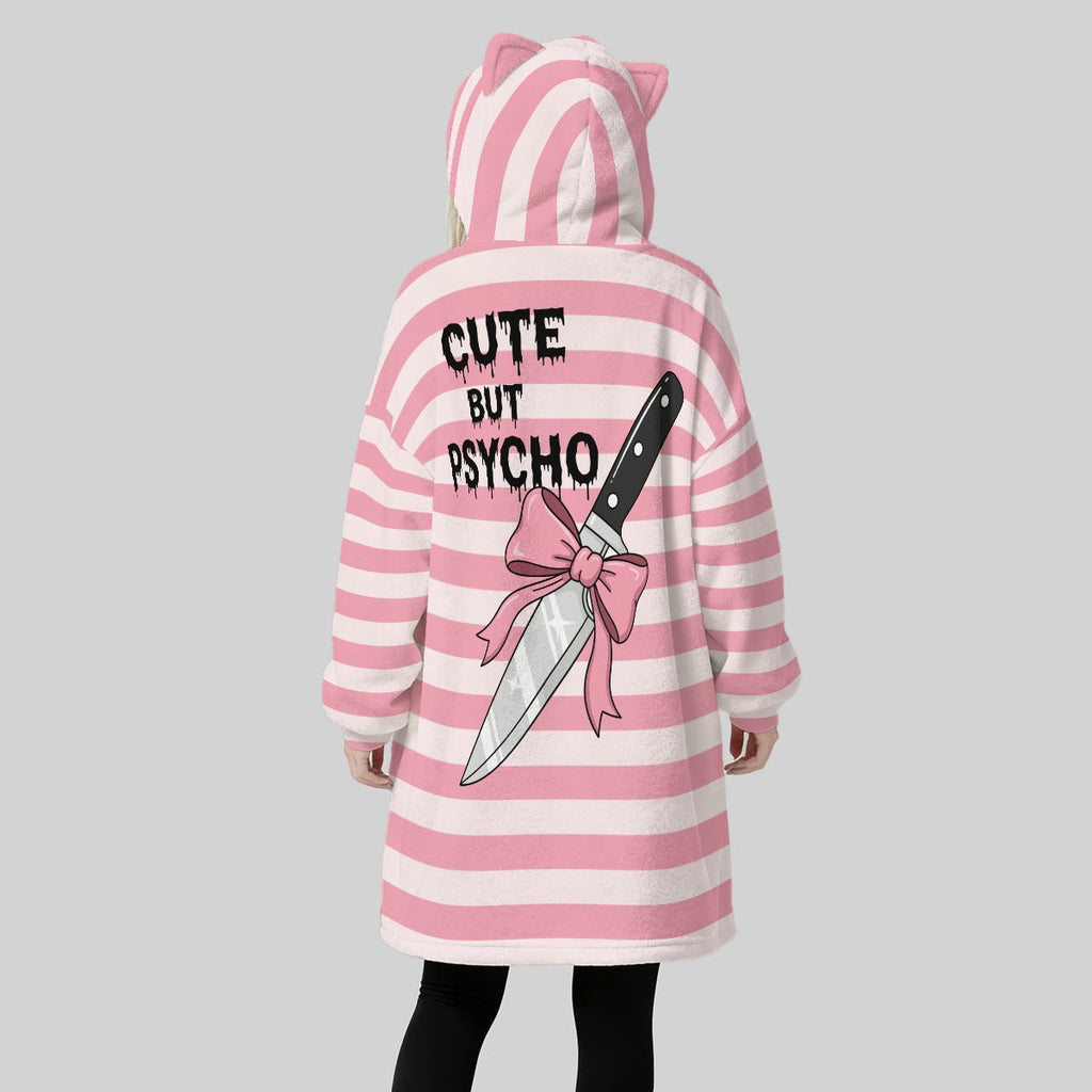 Cute Psycho Fleece Ears Hoodie Blanket