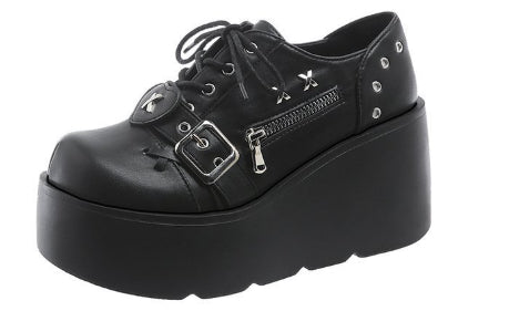 Women's Chunky Round-Toe Dr Martens Style Platform Boots | Side Zipper Wedge Heel