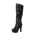 Women's Black Chunky Heel Over-the-Knee Boots - Waterproof Platform High Boots with Side Zipper
